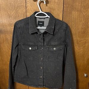 Express Black Denim Jacket with Subtle Crystal Dots